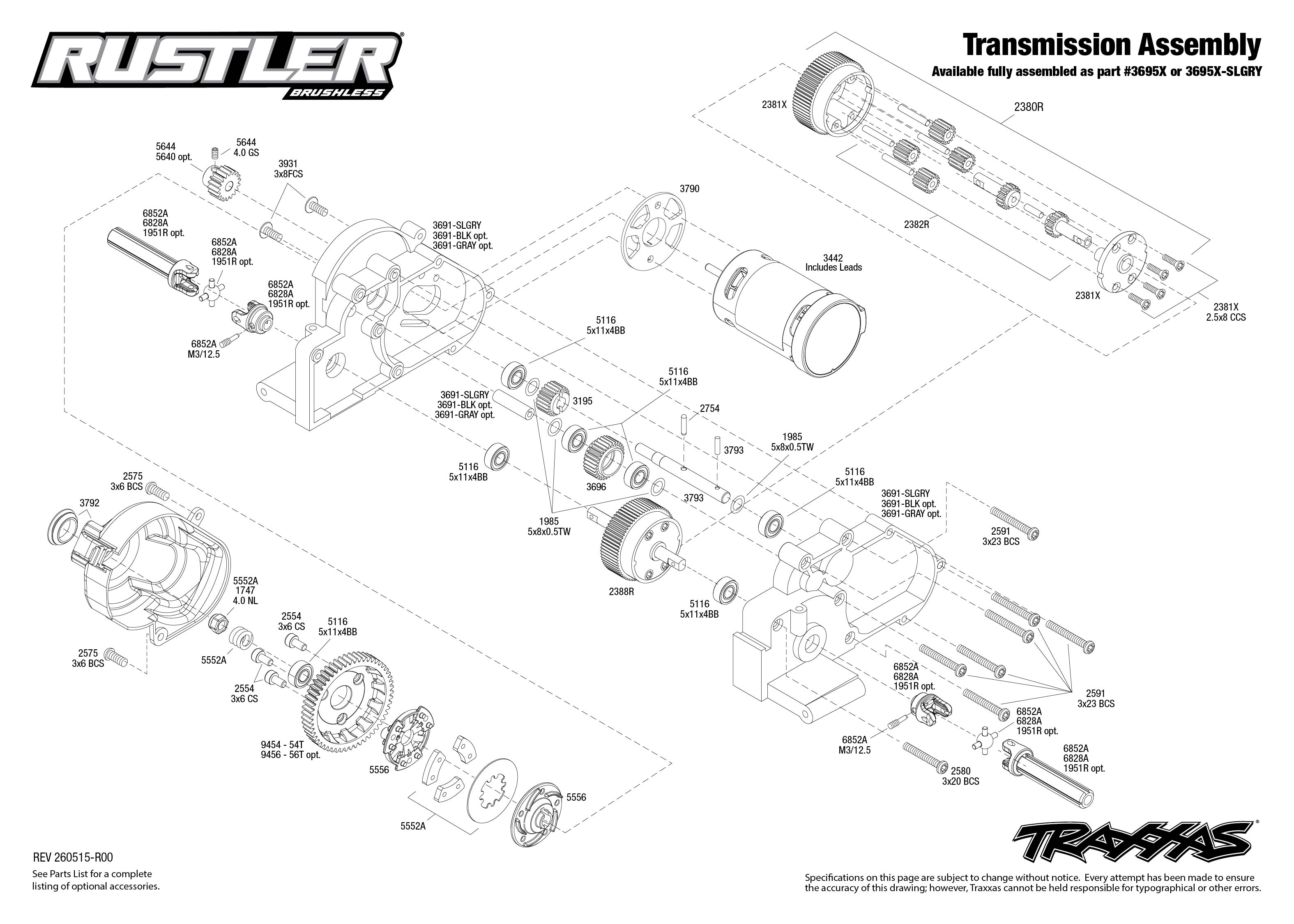 Eksploderet tegning med alle dele
